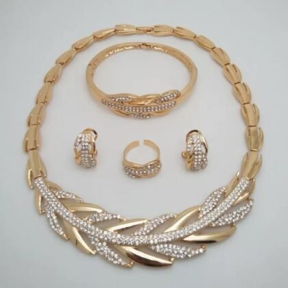 Gold Leaf and Silver Studs Jewelry Set